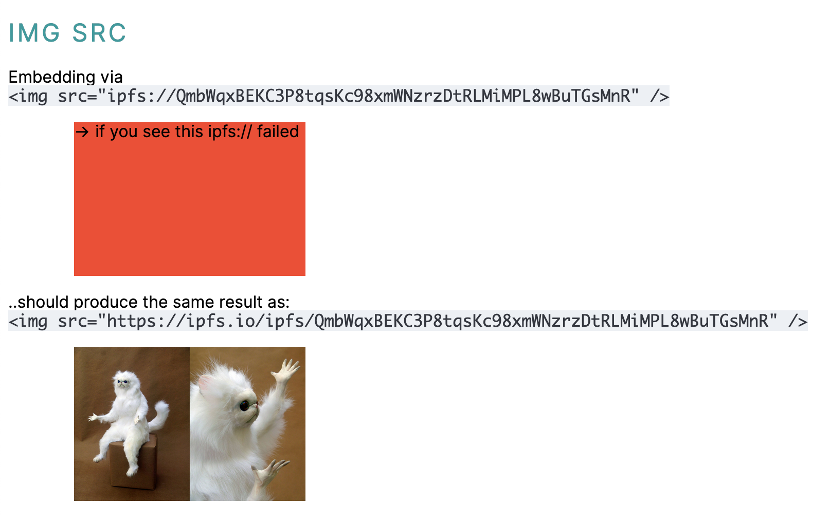 Screenshot of a failed image test in the IPFS protocol handler smoketests.