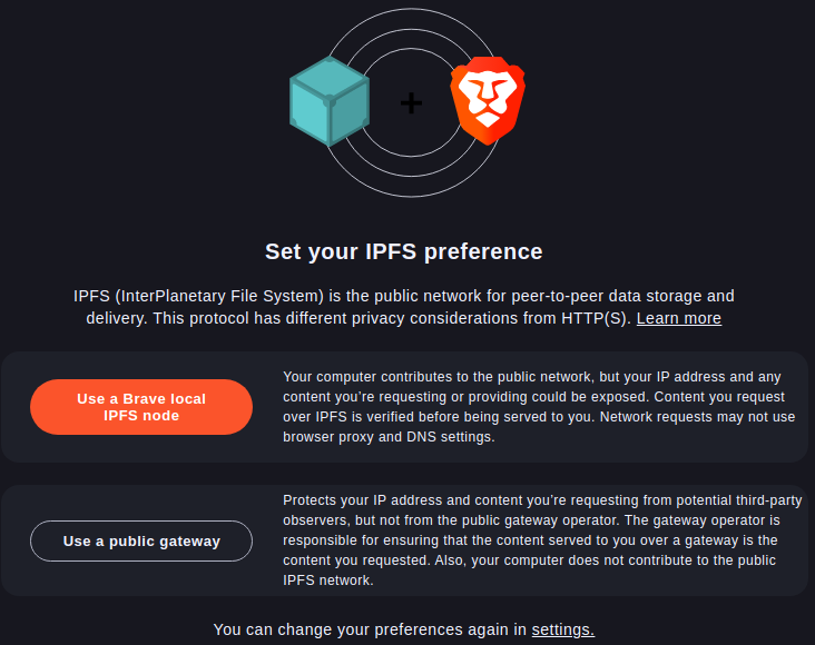 Brave IPFS Choice