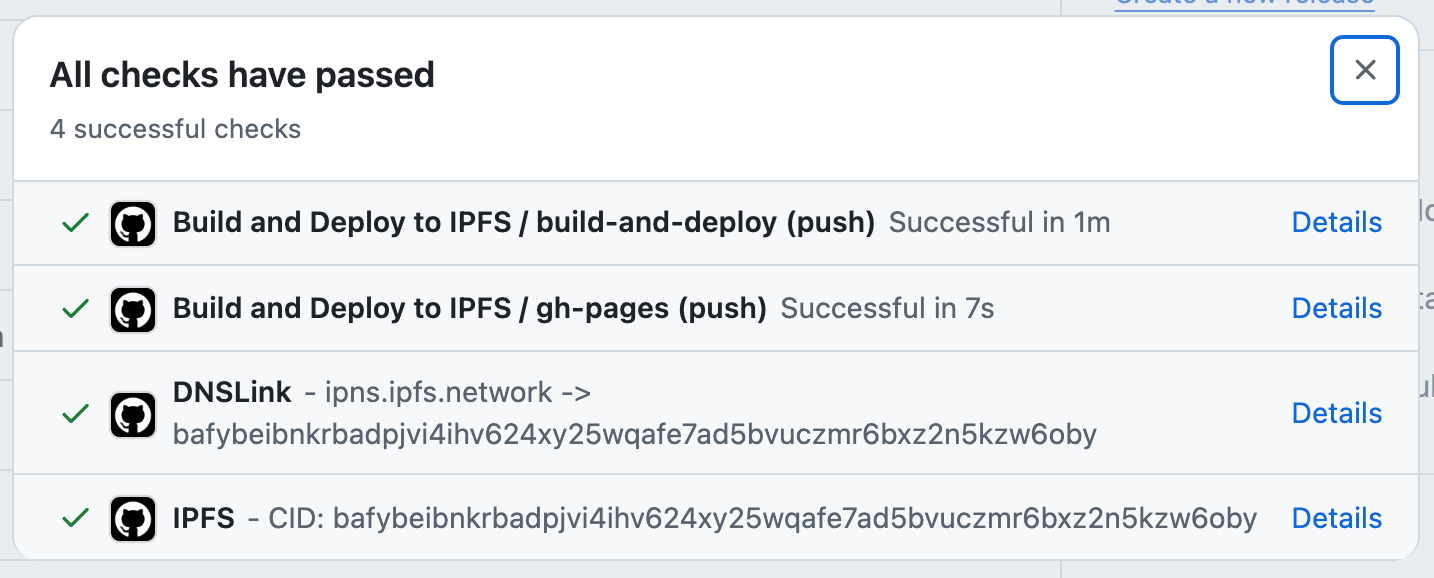 ipfs-deploy-action setting the CID in the commit status