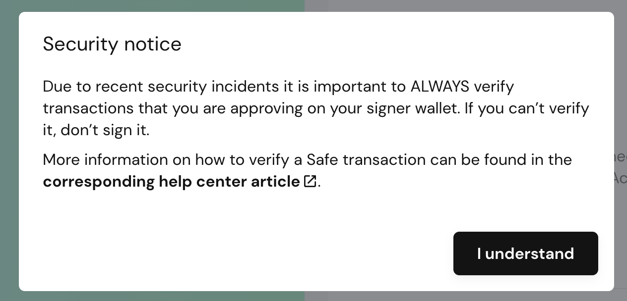 Warning users to verify transactions before signing